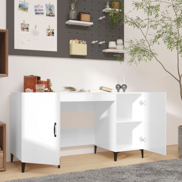 vidaXL Stôl lesklý biely 140x50x75 cm spracované drevo – Obrázok 3
