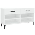 vidaXL Botník lesklý biely 102x35x55 cm spracované drevo – Obrázok 2