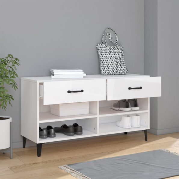 vidaXL Botník lesklý biely 102x35x55 cm spracované drevo – Obrázok 3