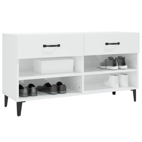 vidaXL Botník lesklý biely 102x35x55 cm spracované drevo – Obrázok 4