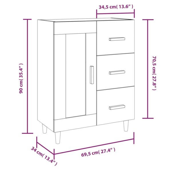 vidaXL Komoda dymový dub 69,5x34x90 cm spracované drevo – Obrázok 10