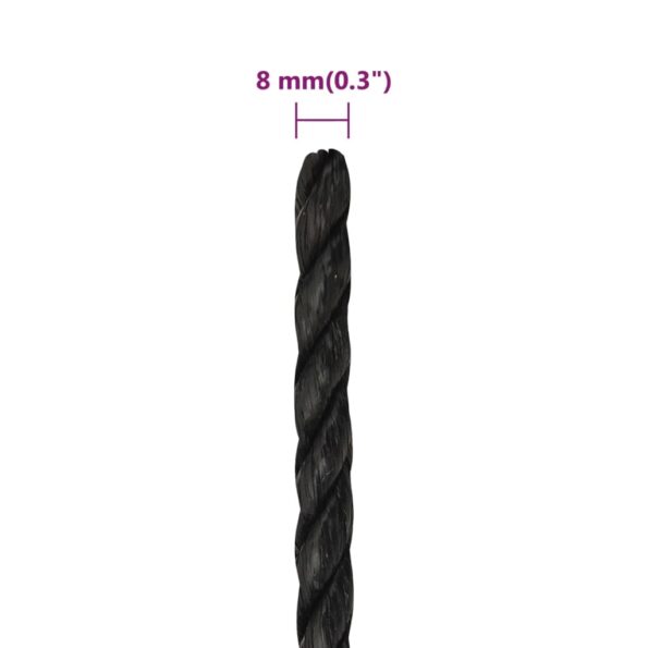 vidaXL Pracovné lano čierne 8 mm 250 m polypropylén – Obrázok 6