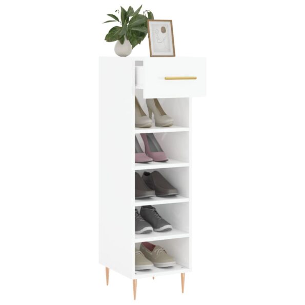 vidaXL Botník lesklý biely 30x35x105 cm spracované drevo – Obrázok 4