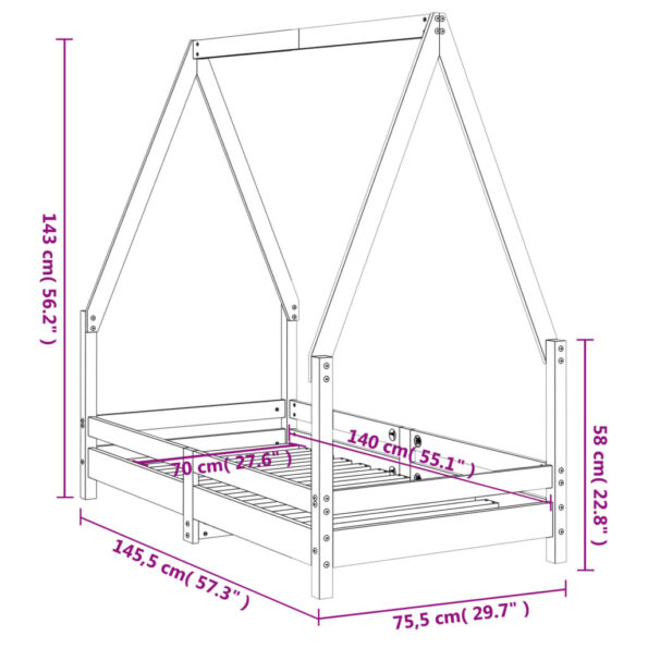 vidaXL Rám detskej postele 70x140 cm masívna borovica – Obrázok 9