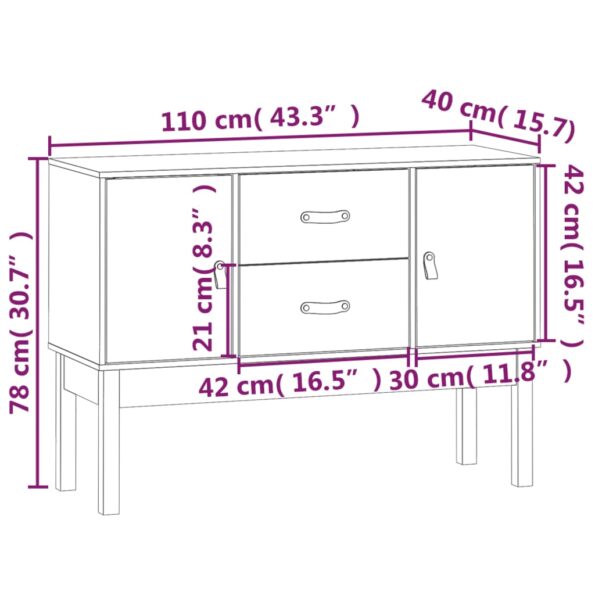 vidaXL Komoda sivá 110x40x78 cm borovicový masív – Obrázok 9