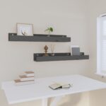 vidaXL Nástenné skrinky 2 ks sivé 80x12x9 cm masívna borovica – Obrázok 6