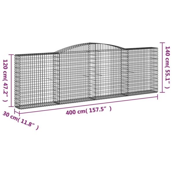 vidaXL Oblúkový gabionový kôš 400x30x120/140 cm pozinkované železo – Obrázok 5