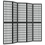 vidaXL Skladací paraván s 5 panelmi japonský štýl 200x170 cm čierny – Obrázok 2