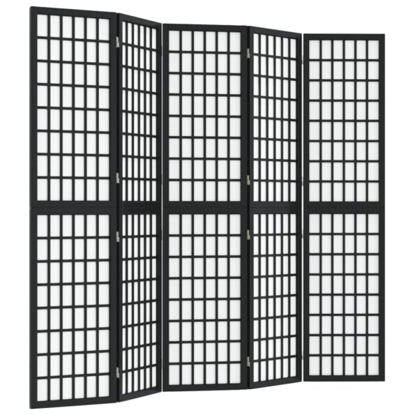 vidaXL Skladací paraván s 5 panelmi japonský štýl 200x170 cm čierny – Obrázok 2