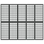 vidaXL Skladací paraván s 5 panelmi japonský štýl 200x170 cm čierny – Obrázok 3