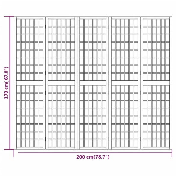 vidaXL Skladací paraván s 5 panelmi japonský štýl 200x170 cm čierny – Obrázok 7