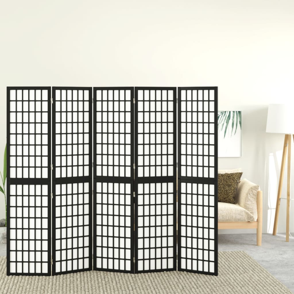 VXL8720845718671_m_en_hd_1.jpg vidaXL Skladací paraván s 5 panelmi japonský štýl 200x170 cm čierny – Obrázok 1