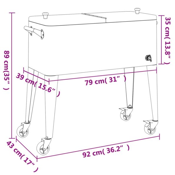 vidaXL Chladiaci vozík červený 92x43x89 cm – Obrázok 9