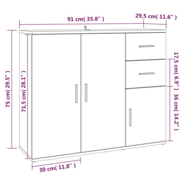 vidaXL Komoda biela 91x29,5x75 cm spracované drevo – Obrázok 11