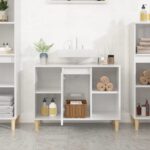 vidaXL Umývadlová skrinka lesklá biela 80x33x60 cm kompozitné drevo – Obrázok 3