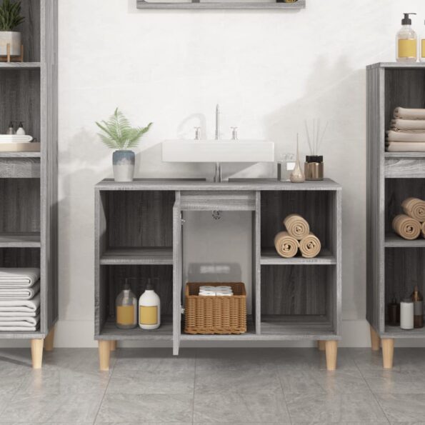 vidaXL Umývadlová skrinka sivý dub sonoma 80x33x60 cm kompozitné drevo – Obrázok 3