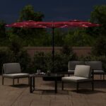 vidaXL Záhradný slnečník, dvojitá strieška+LED, bordový 316x145 cm – Obrázok 3