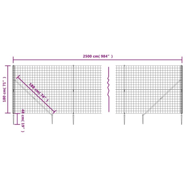 vidaXL Drôtený plot s kotviacimi hrotmi zelený 1,8x25 m – Obrázok 5