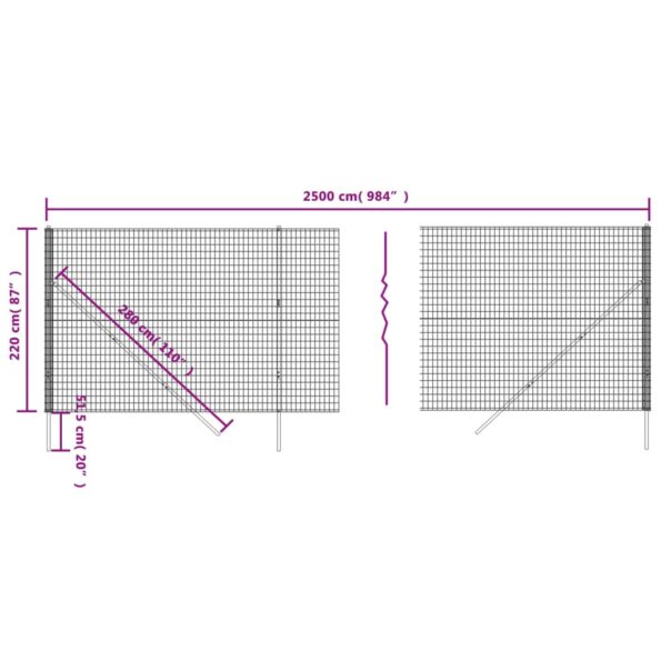 vidaXL Drôtený plot antracitový 2,2x25 m pozinkovaná oceľ – Obrázok 5