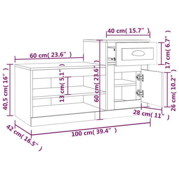 vidaXL Botník čierny 100x42x60 cm kompozitné drevo – Obrázok 11