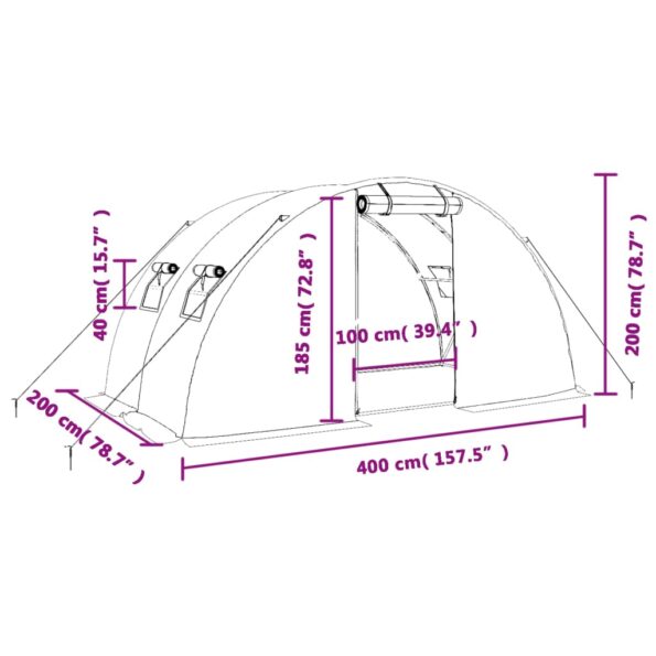 vidaXL Fóliovník s oceľovým rámom zelený 8 m² 4x2x2 m – Obrázok 12