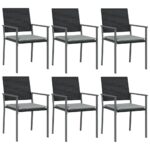 vidaXL Záhradné stoličky s vankúšmi 6ks čierne 54x62,5x89 cm polyratan – Obrázok 2