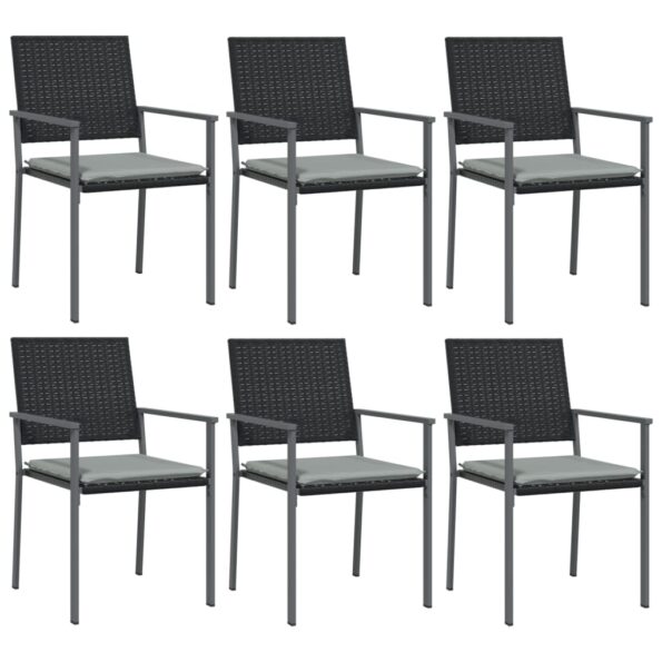 vidaXL Záhradné stoličky s vankúšmi 6ks čierne 54x62,5x89 cm polyratan – Obrázok 2