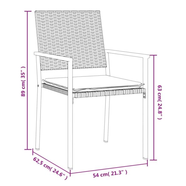 vidaXL Záhradné stoličky s vankúšmi 6ks čierne 54x62,5x89 cm polyratan – Obrázok 9