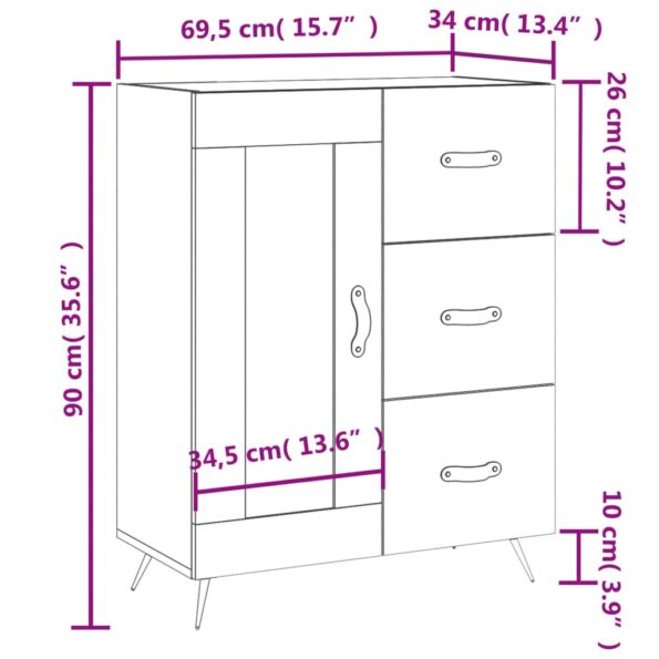 vidaXL Komoda biela 69,5x34x90 cm kompozitné drevo – Obrázok 12