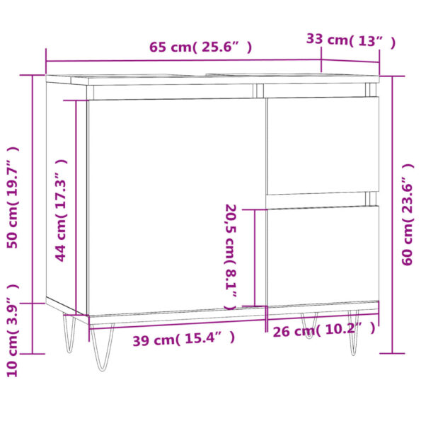 vidaXL Kúpeľňová skrinka sivý dub sonoma 65x33x60 cm kompozitné drevo – Obrázok 11