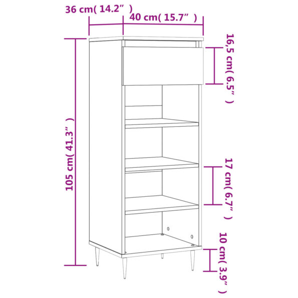vidaXL Botník sivý dub sonoma 40x36x105 cm spracované drevo – Obrázok 11