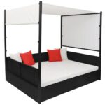 vidaXL Záhradná posteľ so strieškou čierna 190x130 cm polyratanová – Obrázok 3