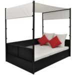 vidaXL Záhradná posteľ so strieškou čierna 190x130 cm polyratanová – Obrázok 4
