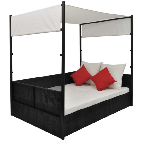 vidaXL Záhradná posteľ so strieškou čierna 190x130 cm polyratanová – Obrázok 4