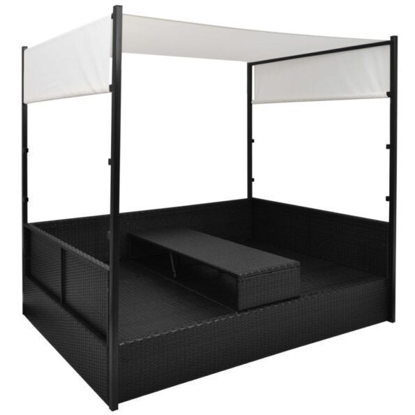 vidaXL Záhradná posteľ so strieškou čierna 190x130 cm polyratanová – Obrázok 5