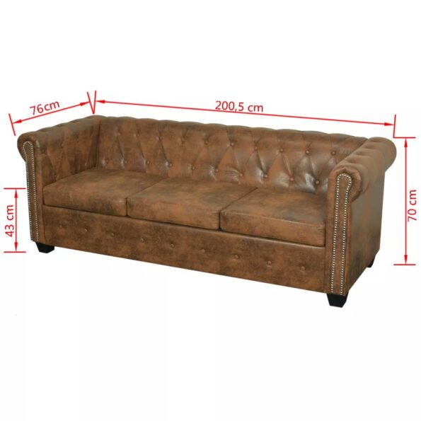 vidaXL Pohovka Chesterfield, 3-miestna, umelá koža, hnedá – Obrázok 7