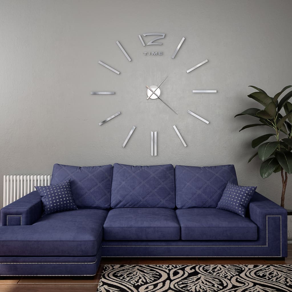 VXL8718475589884_m_en_hd_1.jpg vidaXL 3D nástenné hodiny s moderným dizajnom 100 cm XXL strieborné – Obrázok 1