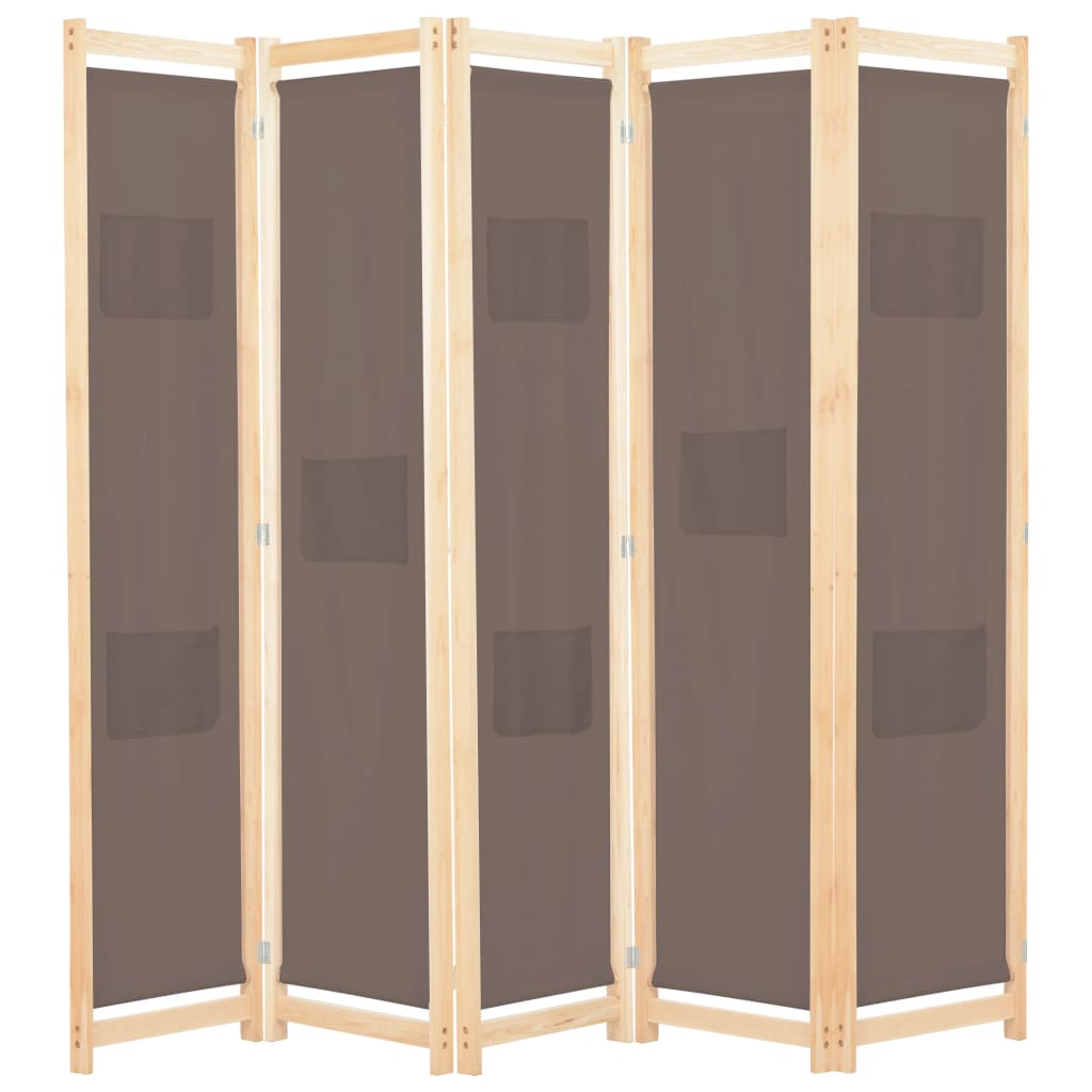 VXL8718475730897_a_en_hd_1.jpg vidaXL 5-panelový paraván hnedý 200x170x4 cm látkový – Obrázok 1