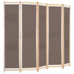 vidaXL 5-panelový paraván hnedý 200x170x4 cm látkový – Obrázok 3
