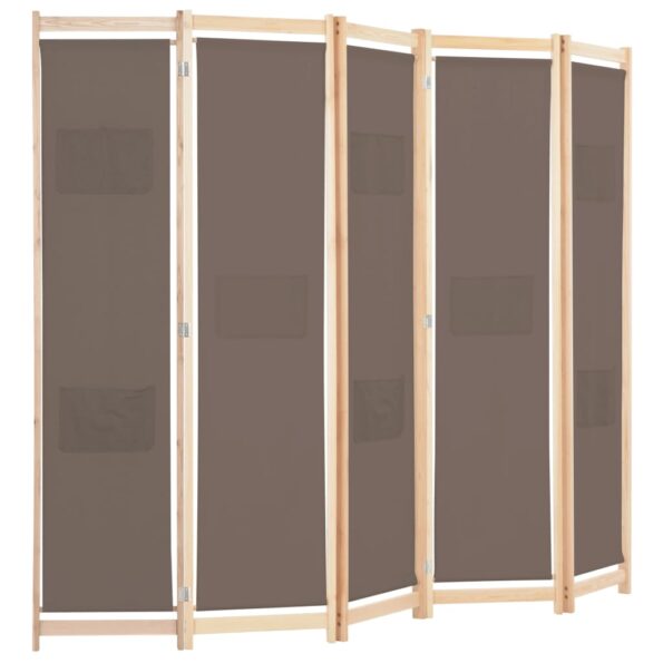 vidaXL 5-panelový paraván hnedý 200x170x4 cm látkový – Obrázok 3