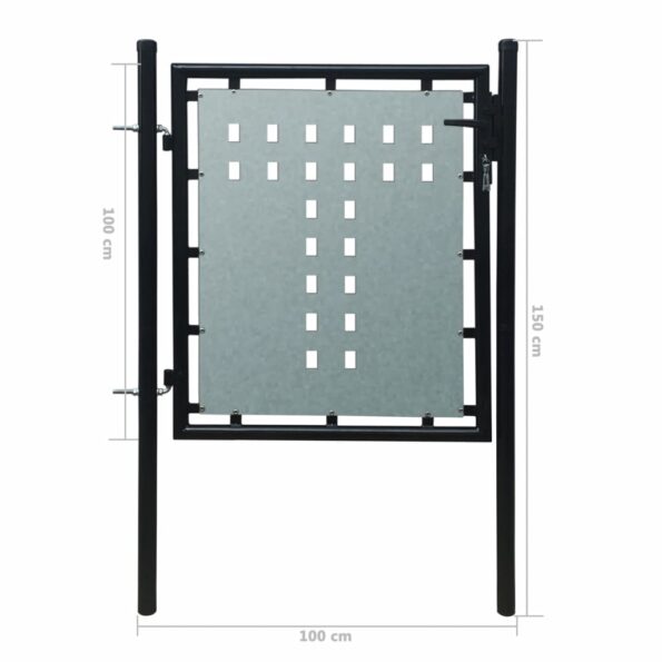 vidaXL Čierna jednokrídlová plotová bránka 100x100 cm – Obrázok 5