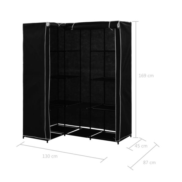 vidaXL Rohový šatník čierny 130x87x169 cm – Obrázok 7