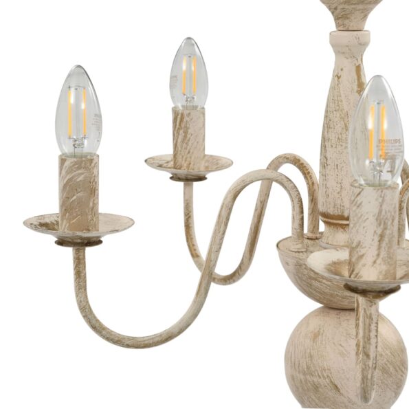 vidaXL Luster biely antický 5 x E14 žiarovky – Obrázok 5