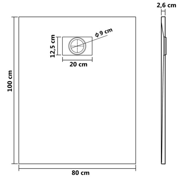 vidaXL Sprchová vanička, SMC, čierna 100x80 cm – Obrázok 6