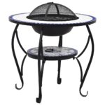 vidaXL Mozaikové ohnisko so stolom, modro biele 68 cm, keramika – Obrázok 2