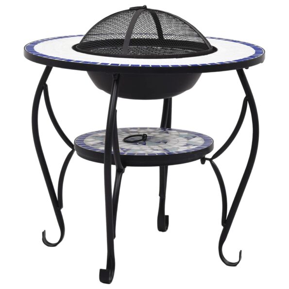 vidaXL Mozaikové ohnisko so stolom, modro biele 68 cm, keramika – Obrázok 2