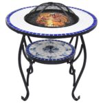 vidaXL Mozaikové ohnisko so stolom, modro biele 68 cm, keramika – Obrázok 3