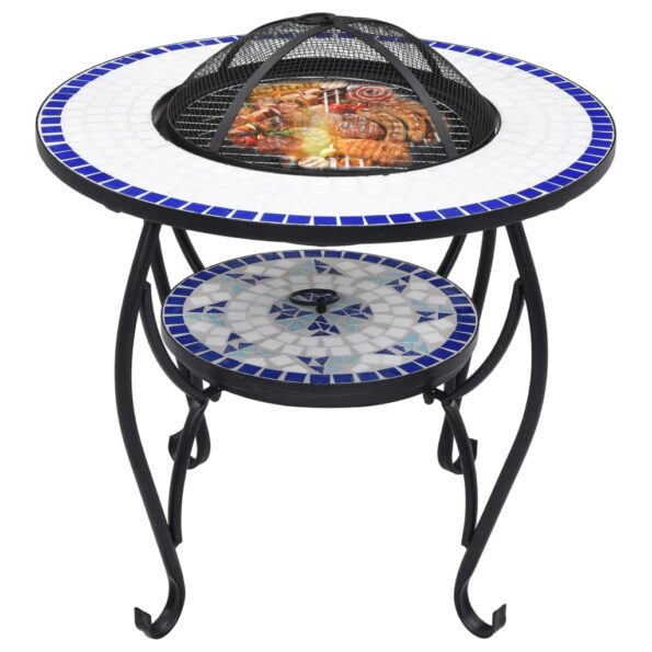 vidaXL Mozaikové ohnisko so stolom, modro biele 68 cm, keramika – Obrázok 3