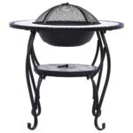 vidaXL Mozaikové ohnisko so stolom, modro biele 68 cm, keramika – Obrázok 5