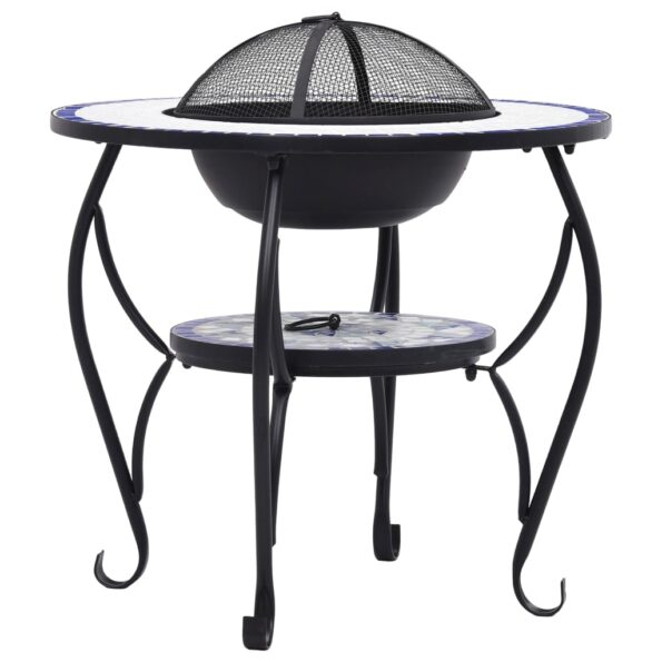 vidaXL Mozaikové ohnisko so stolom, modro biele 68 cm, keramika – Obrázok 6
